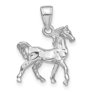 14k White Gold Solid Polished 3-D Horse Pendant