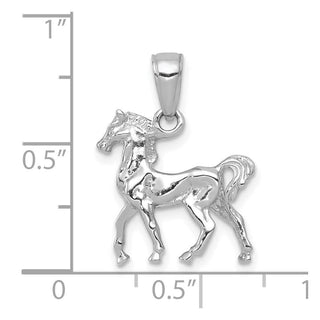 14k White Gold Solid Polished 3-D Horse Pendant