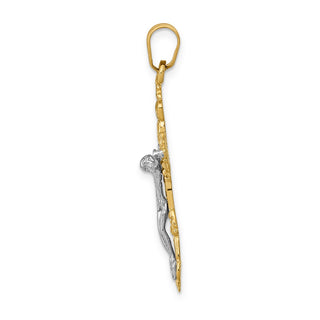 14k Yellow and White Gold Fleur De Lis Crucifix Pendant