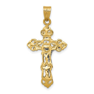 14k Yellow and White Gold Fleur De Lis Crucifix Pendant