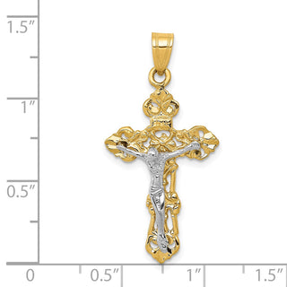 14k Yellow and White Gold Fleur De Lis Crucifix Pendant