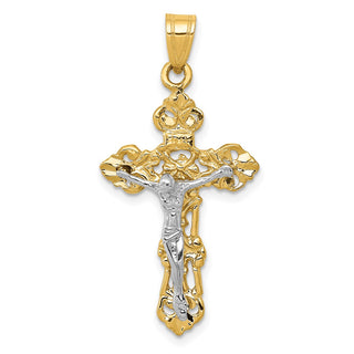 14k Yellow and White Gold Fleur De Lis Crucifix Pendant