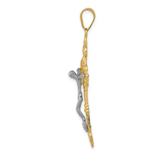 14k Yellow and White Gold Inri Fleur De Lis Crucifix Pendant C242