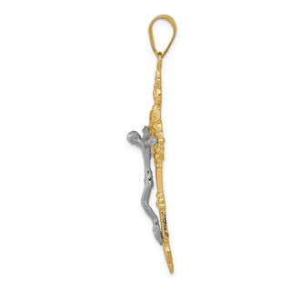 14k Yellow and White Gold Inri Fleur De Lis Crucifix Pendant C242