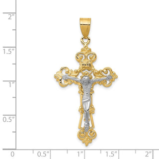 14k Yellow and White Gold Inri Fleur De Lis Crucifix Pendant C242