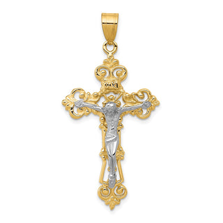 14k Yellow and White Gold Inri Fleur De Lis Crucifix Pendant C242