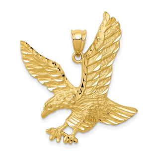 14k Yellow Gold Satin Diamond-cut Eagle Pendant C2423