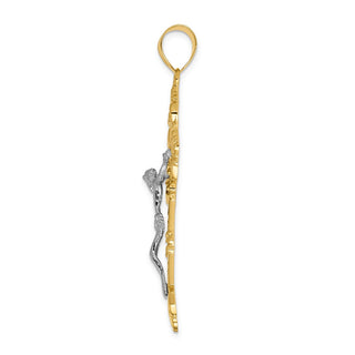 14k Yellow and White Gold Inri Budded Fleur De Lis Crucifix Pendant C243