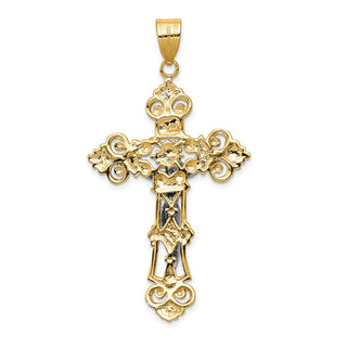 14k Yellow and White Gold Inri Budded Fleur De Lis Crucifix Pendant C243