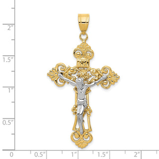 14k Yellow and White Gold Inri Budded Fleur De Lis Crucifix Pendant C243