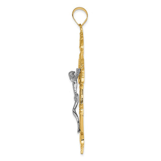 14k Yellow and White Gold Inri Budded Fleur De Lis Crucifix Pendant C244