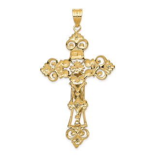 14k Yellow and White Gold Inri Budded Fleur De Lis Crucifix Pendant C244
