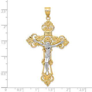 14k Yellow and White Gold Inri Budded Fleur De Lis Crucifix Pendant C244