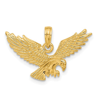 14k Yellow Gold Solid Polished Eagle Landing Pendant C2440