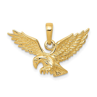 14k Yellow Gold Solid Polished Eagle Landing Pendant C2440