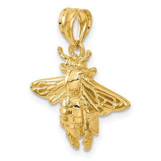 14k Yellow Gold Solid Open-Backed Bee Pendant