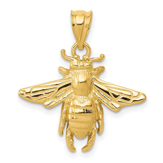 14k Yellow Gold Solid Open-Backed Bee Pendant