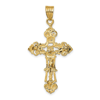 14k Yellow Gold Inri Fleur De Lis Crucifix Pendant C248