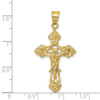 14k Yellow Gold Inri Fleur De Lis Crucifix Pendant C248