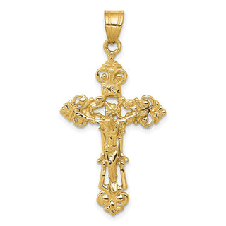 14k Yellow Gold Inri Fleur De Lis Crucifix Pendant C248