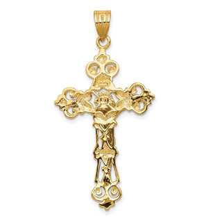 14k Yellow Gold Inri Fleur De Lis Crucifix Pendant C249