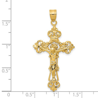 14k Yellow Gold Inri Fleur De Lis Crucifix Pendant C249