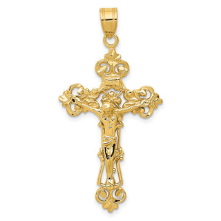 14k Yellow Gold Inri Fleur De Lis Crucifix Pendant C249