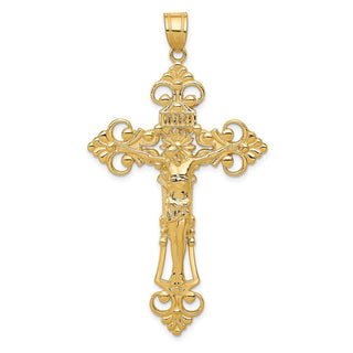 14k Yellow Gold Inri Fleur De Lis Crucifix Pendant C251