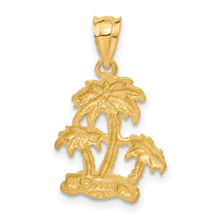 14k Yellow Gold Satin Diamond-Cut Open-Backed Palm Trees Pendant