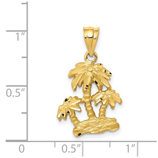 14k Yellow Gold Satin Diamond-Cut Open-Backed Palm Trees Pendant