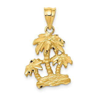 14k Yellow Gold Satin Diamond-Cut Open-Backed Palm Trees Pendant