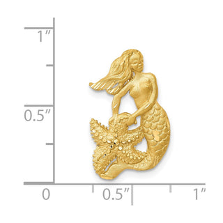 14k Yellow Gold Satin Diamond-Cut Open-Backed Mermaid Pendant