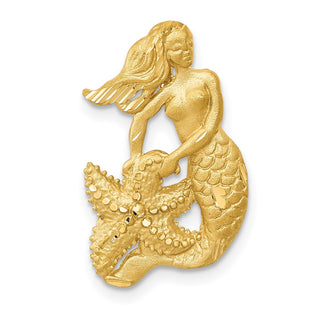 14k Yellow Gold Satin Diamond-Cut Open-Backed Mermaid Pendant