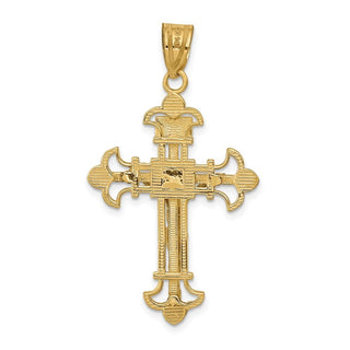 14k Yellow Gold Inri Fleur De Lis Crucifix Pendant C253