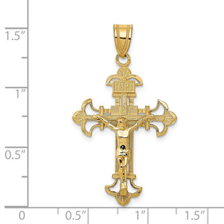 14k Yellow Gold Inri Fleur De Lis Crucifix Pendant C253