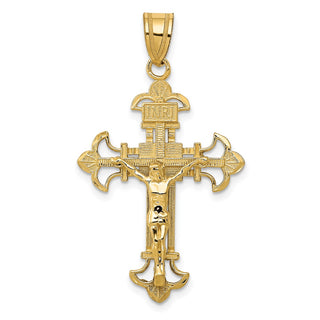 14k Yellow Gold Inri Fleur De Lis Crucifix Pendant C253