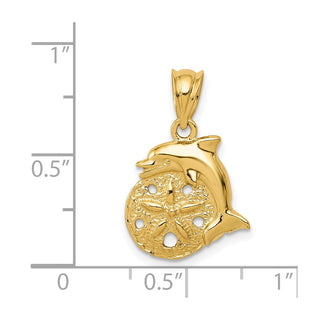 14k Yellow Gold Dolphin and Sand Dollar Pendant