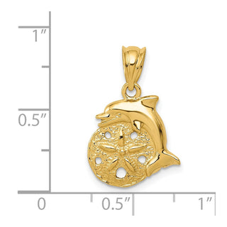14k Yellow Gold Dolphin and Sand Dollar Pendant