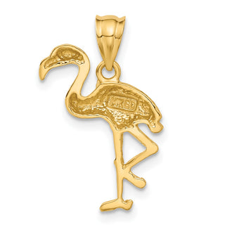 14k Yellow Gold Solid Polished Open-Backed Flamingo Pendant