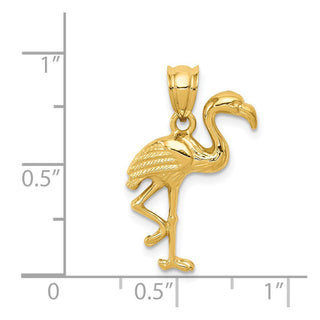 14k Yellow Gold Solid Polished Open-Backed Flamingo Pendant