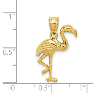 14k Yellow Gold Solid Polished Open-Backed Flamingo Pendant