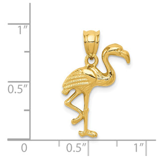 14k Yellow Gold Solid Polished Open-Backed Flamingo Pendant