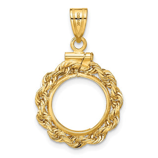 14k Yellow Gold 13mm 3mm Rope Screw Top Coin Bezel Pendant - Fits 2 Pesos and US $1