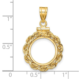 14k Yellow Gold 13mm 3mm Rope Screw Top Coin Bezel Pendant - Fits 2 Pesos and US $1