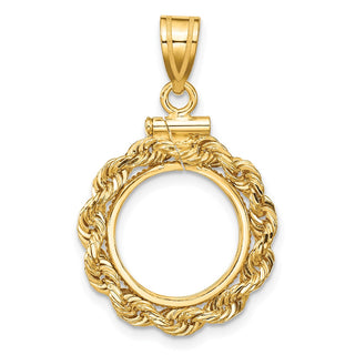 14k Yellow Gold 13mm 3mm Rope Screw Top Coin Bezel Pendant - Fits 2 Pesos and US $1