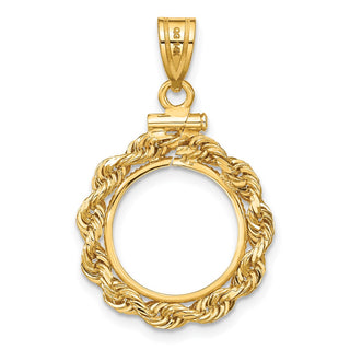 14k Yellow Gold 15mm 3mm Rope Screw Top Coin Bezel Pendant - Fits US $1 Type 2