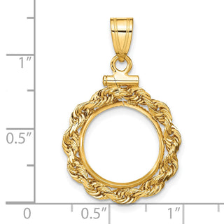 14k Yellow Gold 15mm 3mm Rope Screw Top Coin Bezel Pendant - Fits US $1 Type 2