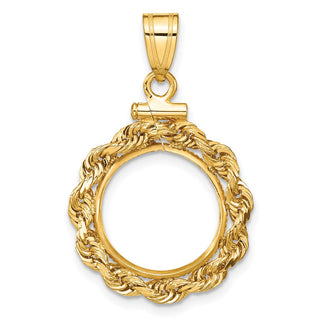 14k Yellow Gold 15mm 3mm Rope Screw Top Coin Bezel Pendant - Fits US $1 Type 2