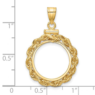 14k Yellow Gold 16mm 3mm Rope Screw Top Coin Bezel Pendant - Fits 1/10 oz Maple Leaf, Maple Leaf, and Other Coins