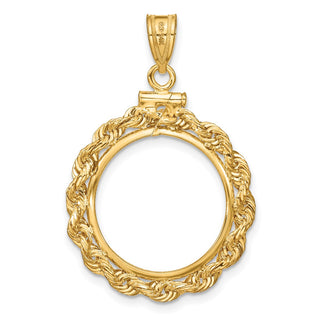 14k Yellow Gold 17.8mm 3mm Rope Screw Top Coin Bezel Pendant - Fits US $2.50 Liberty and Other Coins